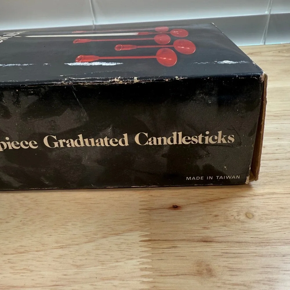 Vintage Graduated Candlesticks Red Metal Classic Taper Candle Holders Set